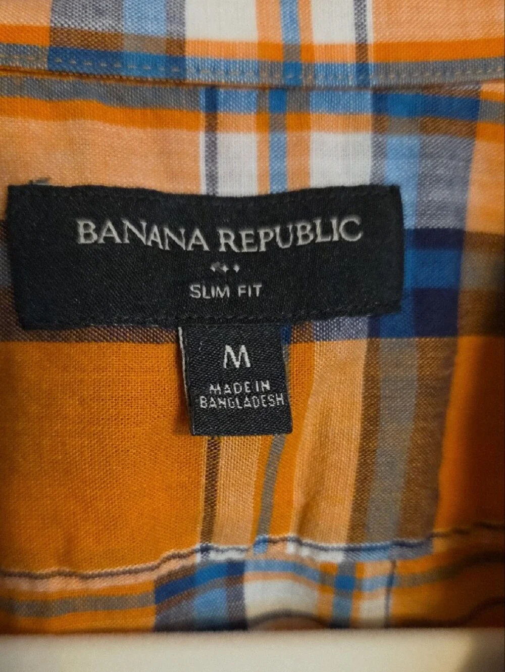 Banana Republic Orange and Blue Plaid Short-Sleeve Button-Up Shirt